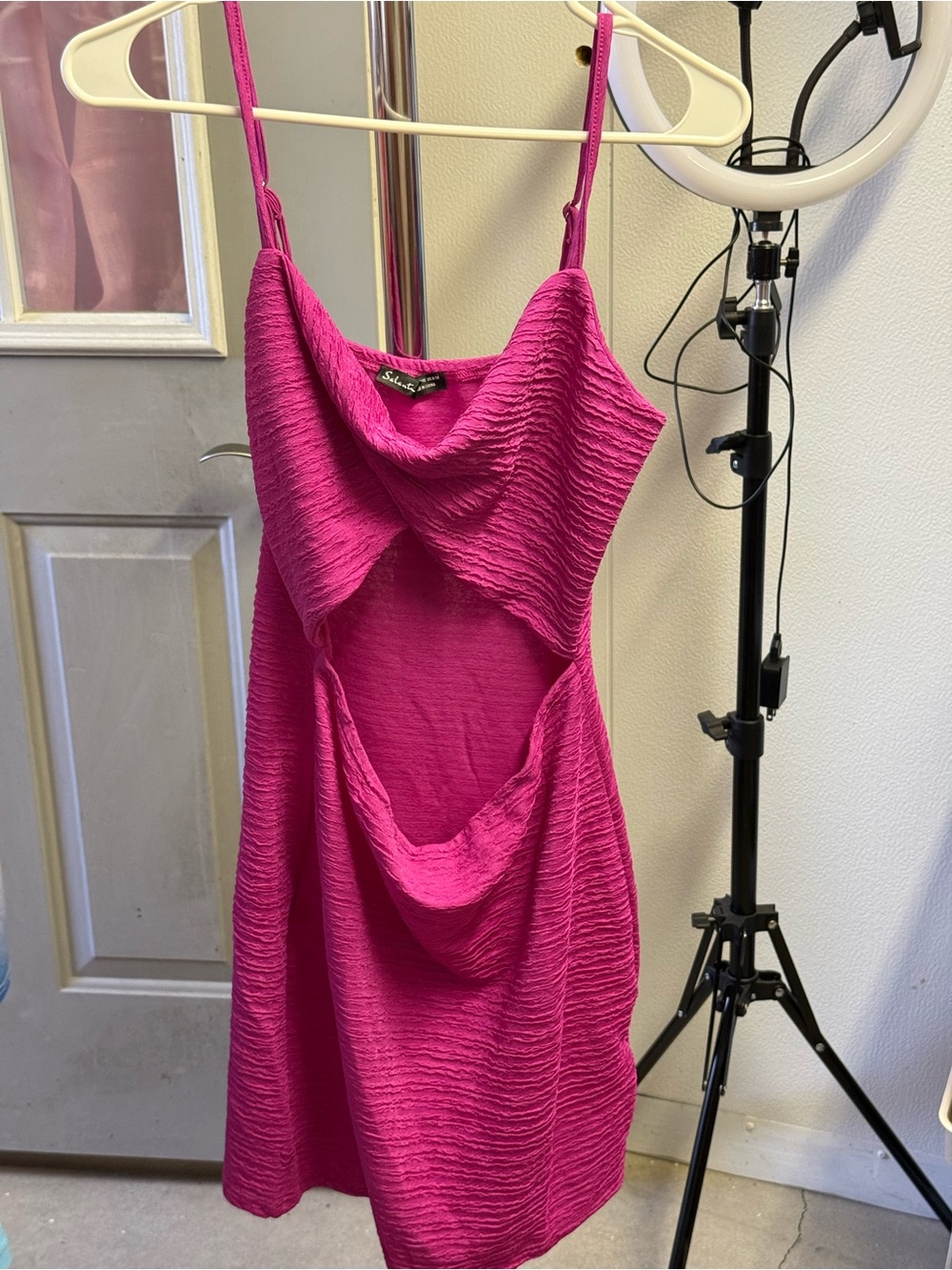 Bold Fuchsia Textured Cowl Neck Dress - Women